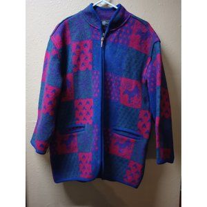 Tundra Canada cardigan virgin wool full zip reindeer red green purple oversized